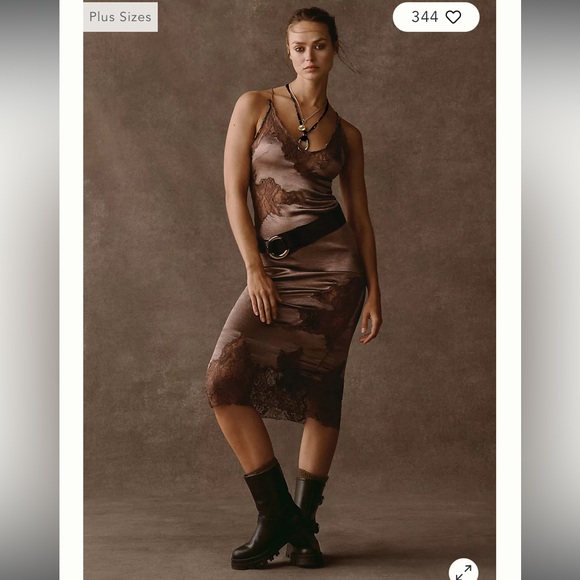 ANTHRO Satin Lace Midi Pajama Dress - Picture 1 of 4